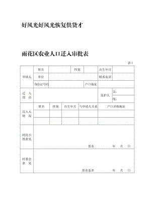 雨花區(qū)農(nóng)業(yè)人口遷入審批表