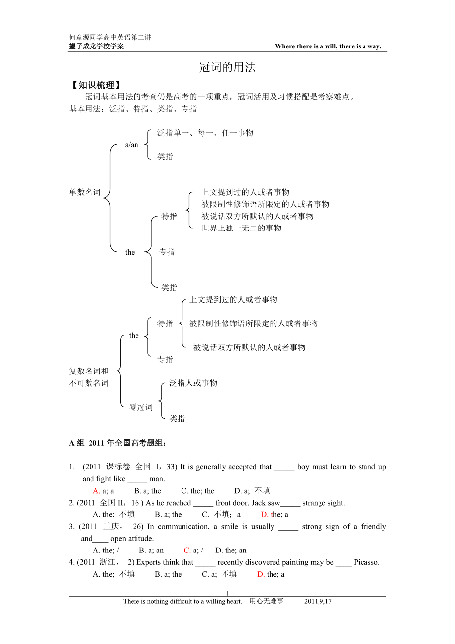 冠詞用法0711年高考題_第1頁