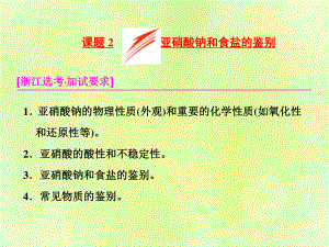 高中化學 專題3 物質的檢驗與鑒別 課題2 亞硝酸鈉和食鹽的鑒別課件 蘇教選修6