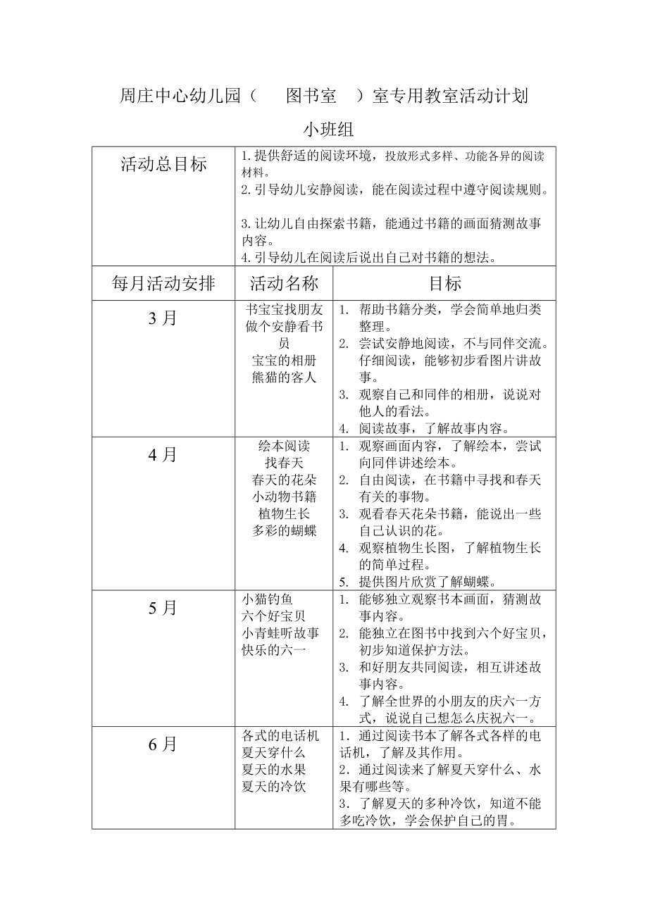 小班下学期图书室计划