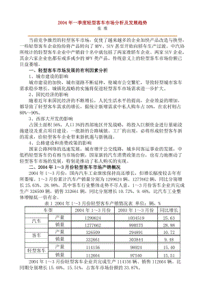 2004年一季度輕型客車市場分析