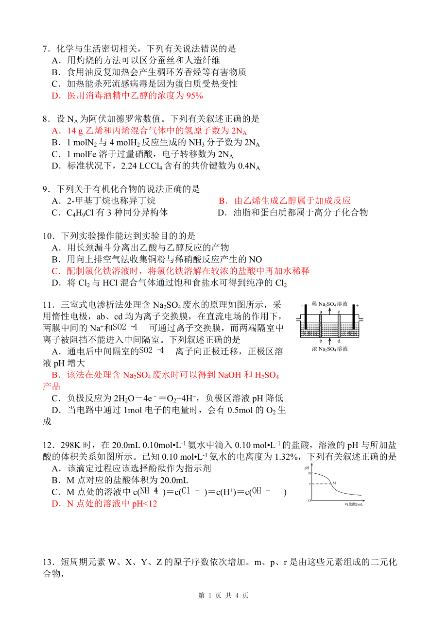 2016高考湖南卷化學_第1頁