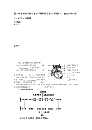 新人教版初中生物七年級下冊第四章第三節(jié)第四節(jié)《輸送血液的泵——心臟》檢測題