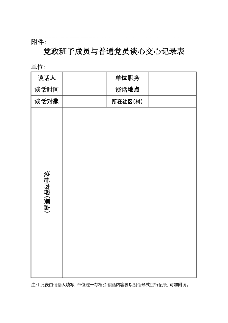 黨政班子成員與普通黨員談心交心記錄表_第1頁