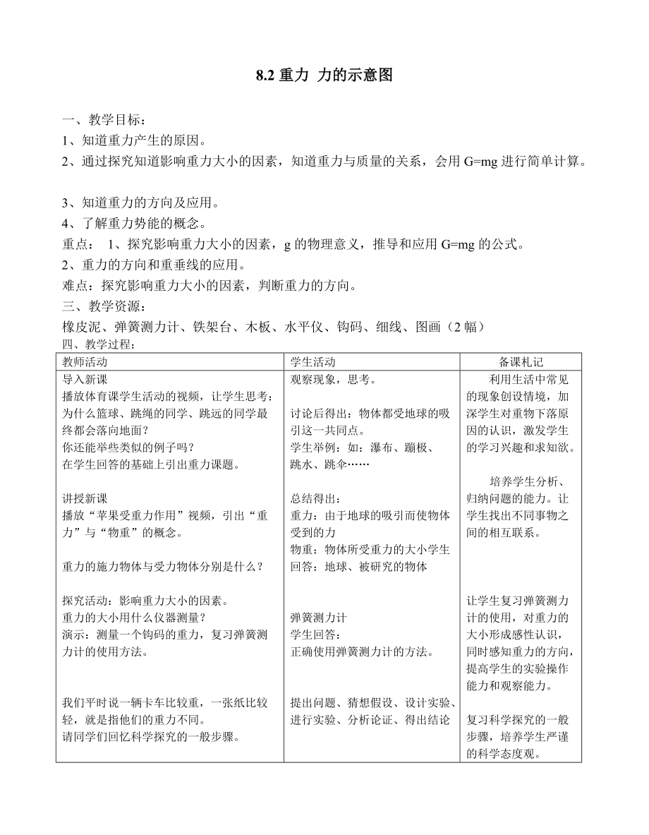 蘇科版八年級物理下冊第八章二、重力 力的示意圖 教學(xué)設(shè)計(jì)2_第1頁