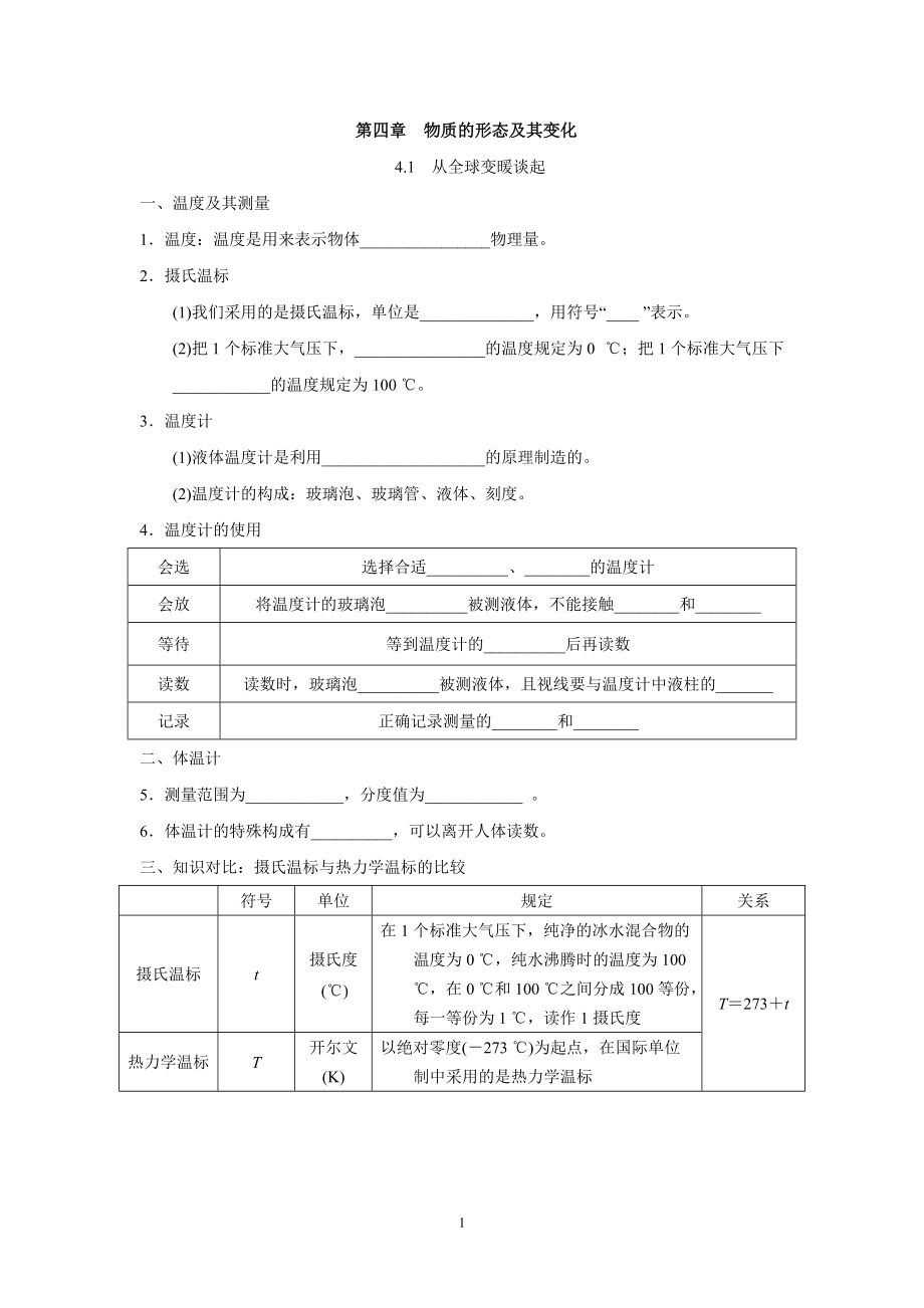 滬粵版八年級物理上冊 第四章　物質(zhì)的形態(tài)及其變化 一課一練（基礎(chǔ)）（含答案）_第1頁