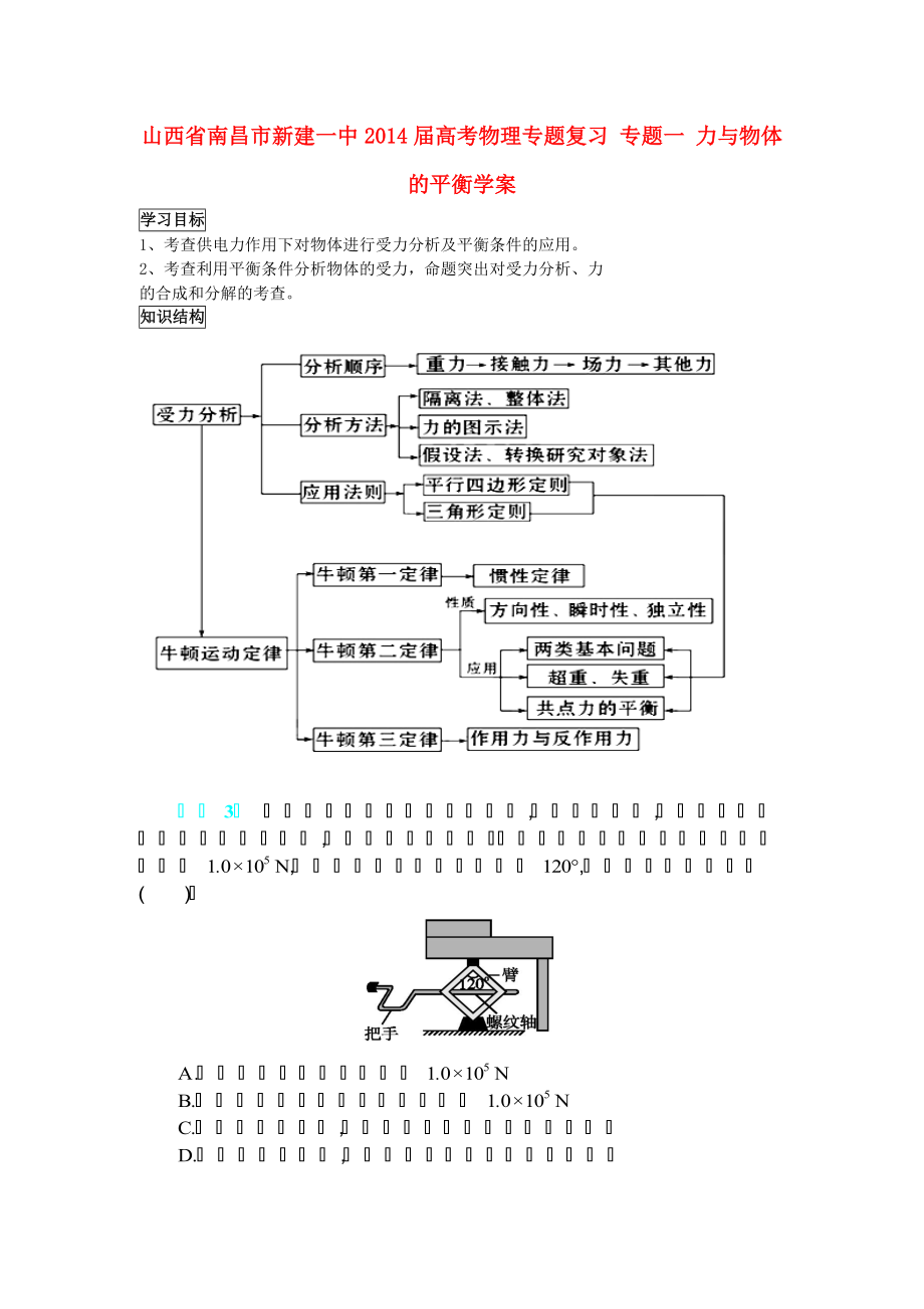 江西省南昌市新建一中2014屆高考物理專題復(fù)習(xí) 專題一 力與物體的平衡學(xué)案_第1頁(yè)