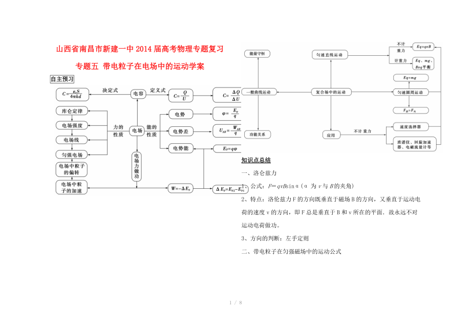 江西省南昌市新建一中2014屆高考物理專題復(fù)習(xí) 專題五 帶電粒子在電場(chǎng)中的運(yùn)動(dòng)學(xué)案_第1頁(yè)