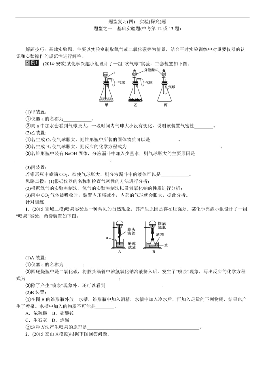 安徽中考專題復習(四) 實驗(探究)題_第1頁