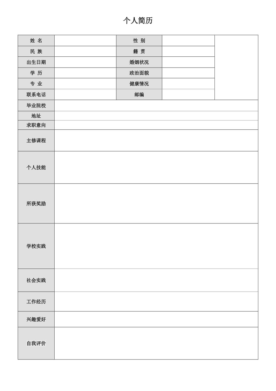 個(gè)人簡(jiǎn)歷模板 中英文對(duì)照7405256_第1頁(yè)