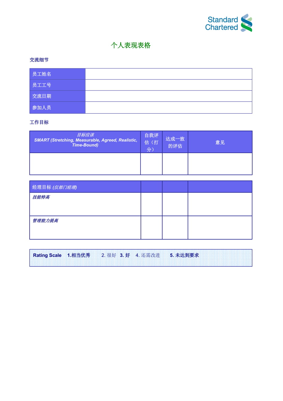 渣打银行个人绩效表格Individual Performance FormStandard_第1页