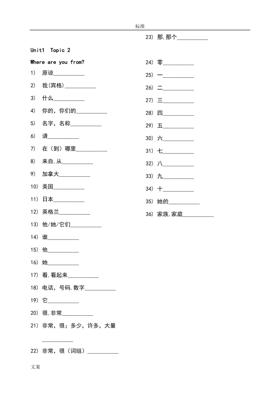 仁愛版英語七年級上冊單詞表純中文已核對