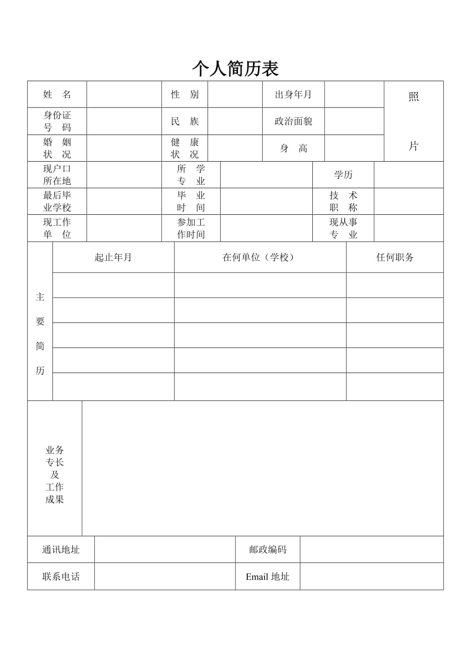 标准的个人简历表格_第1页