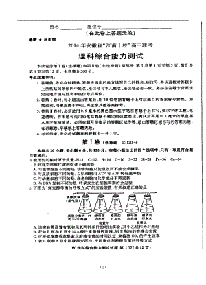 安徽省江南十校高三3月聯(lián)考理科綜合試題及答案