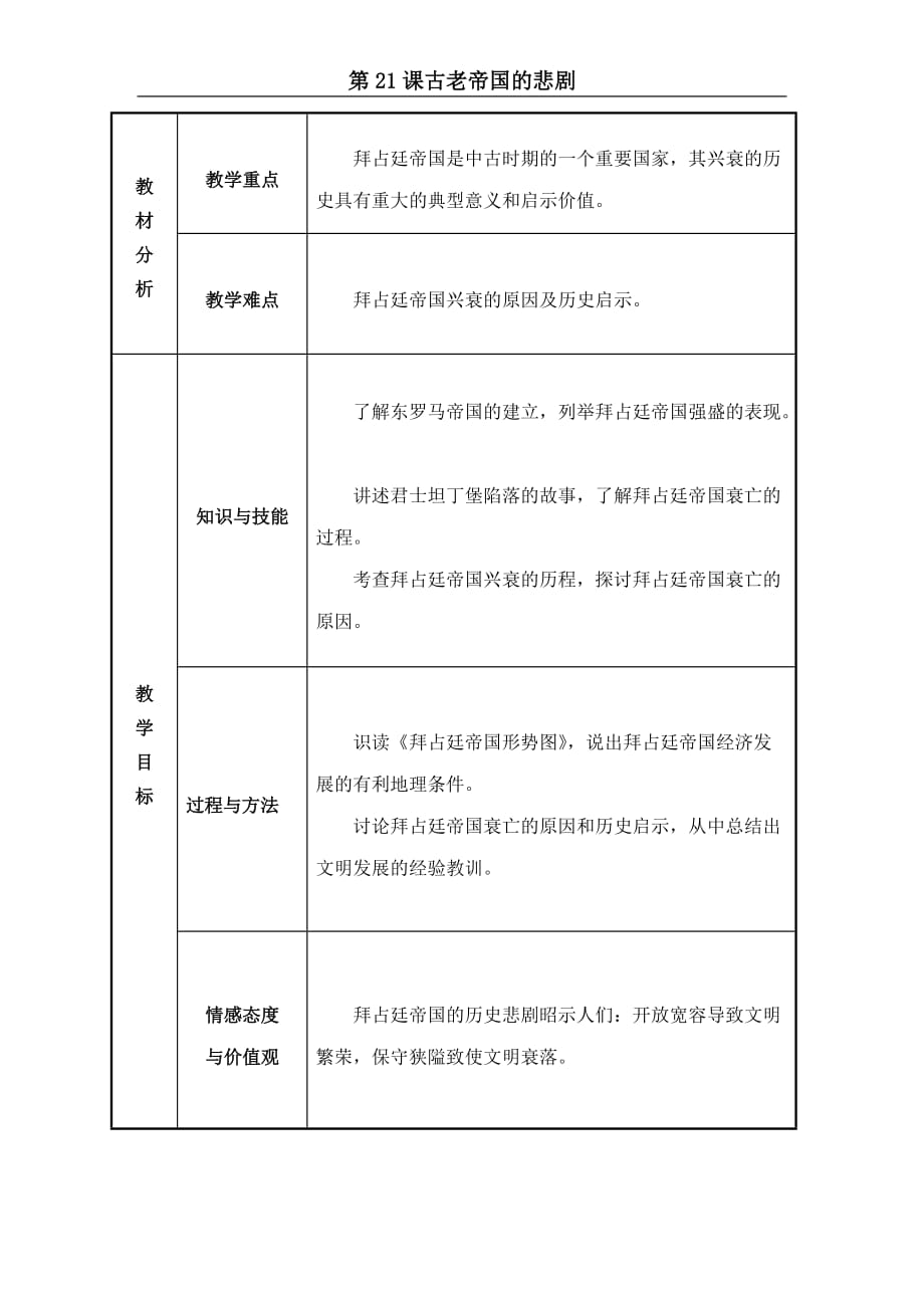 北师大版八年级下册历史教案：古老帝国的悲剧_第1页