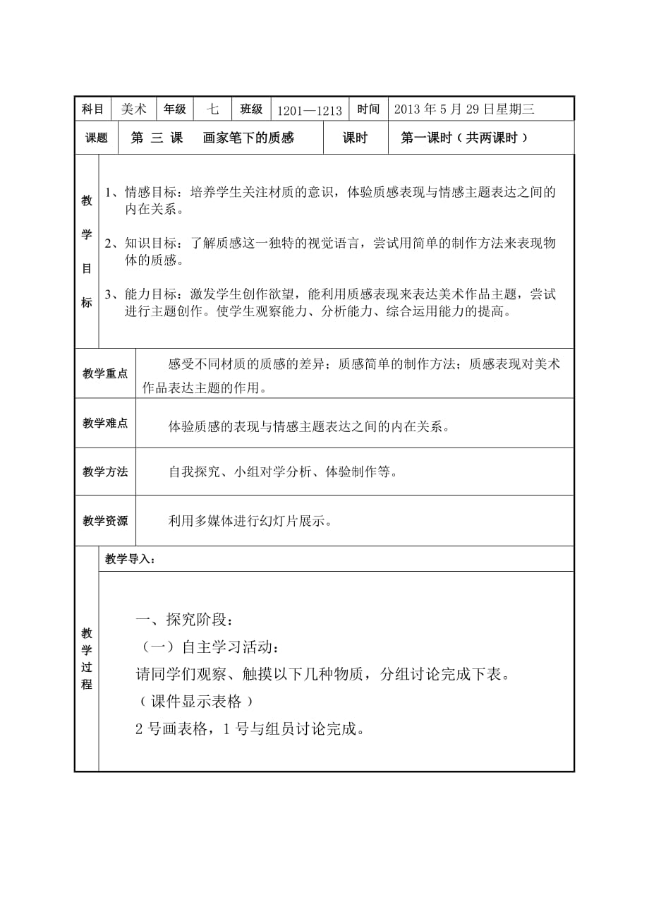 湘版美術教案《畫家筆下的質(zhì)感》_第1頁