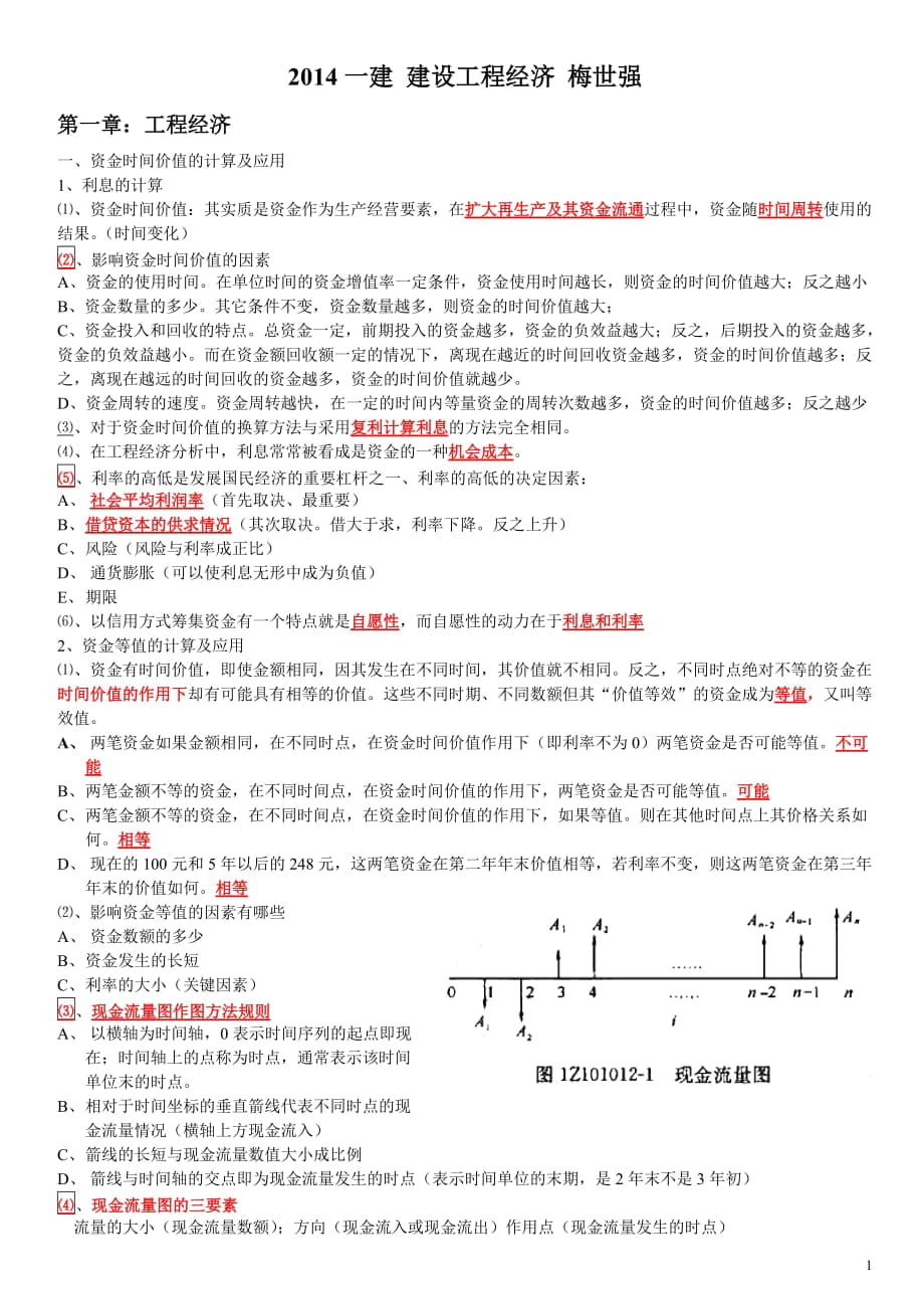 一級建造師考試 梅世強(qiáng) 建設(shè)工程經(jīng)濟(jì)學(xué)習(xí)筆記_第1頁