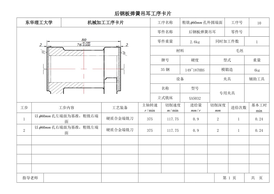 解放牌汽车CA10B工艺卡片后钢板弹簧吊耳零件_第1页