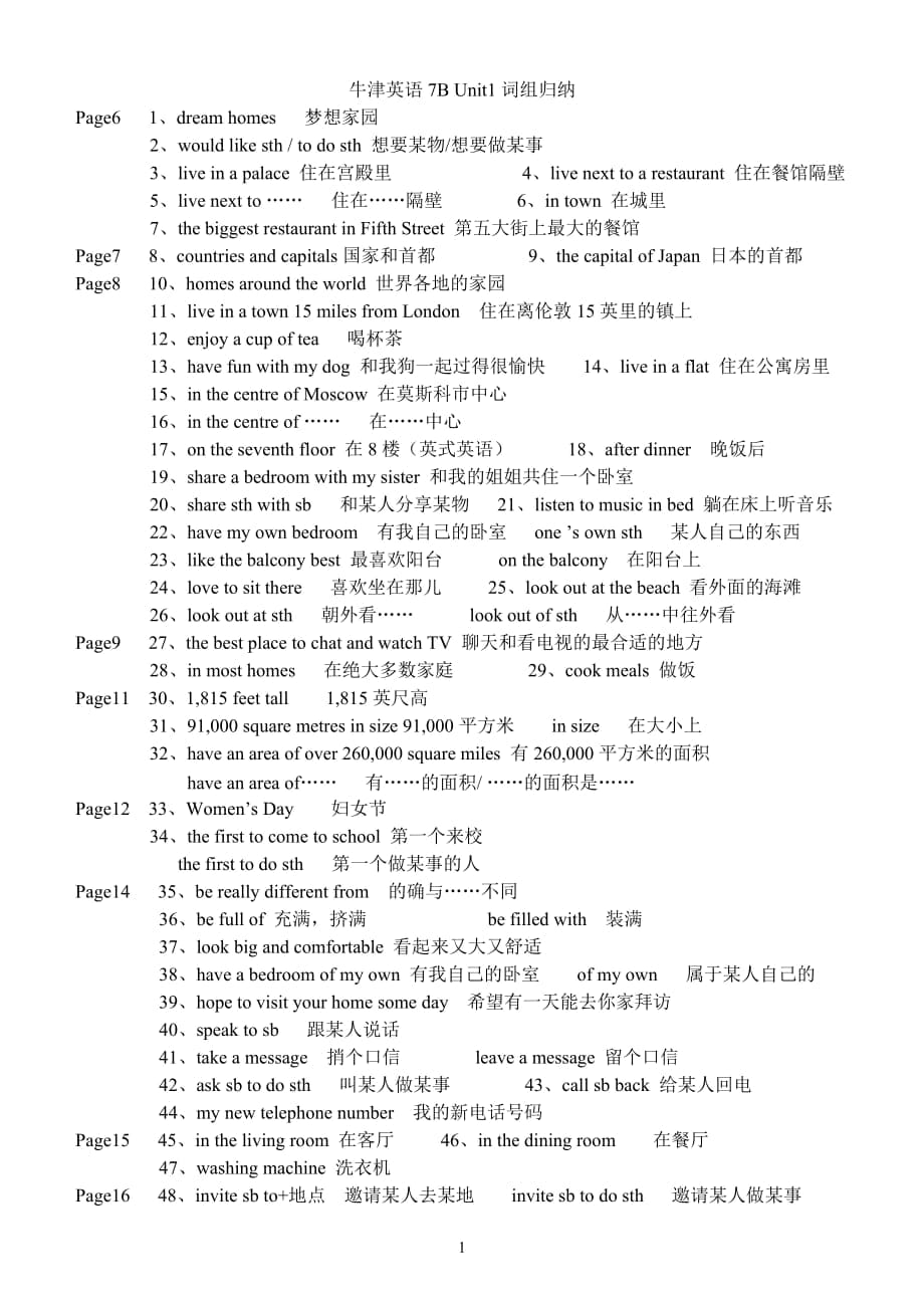 牛津英語7B Unit1詞組歸納_第1頁