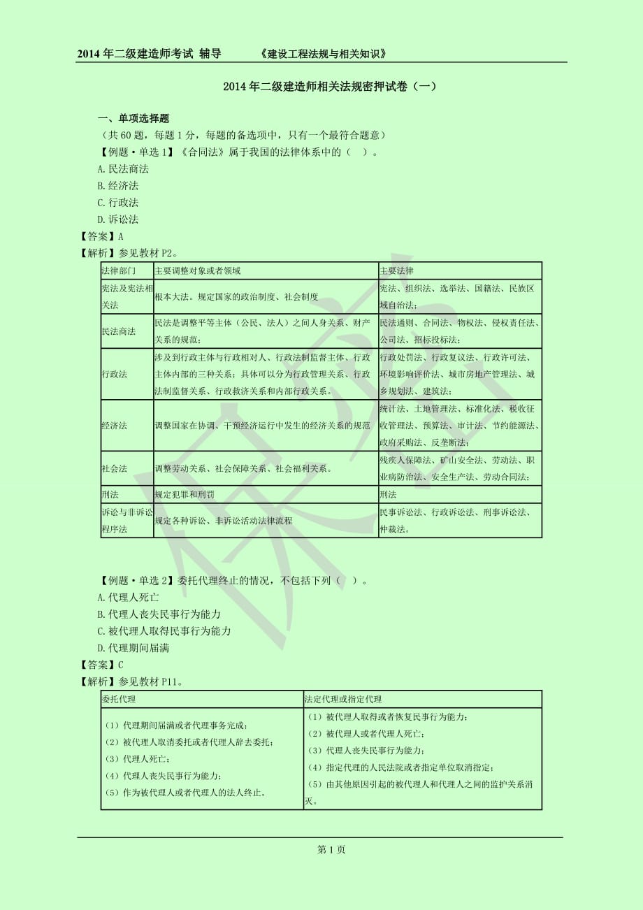 二級(jí)建造師考試 建設(shè)工程法規(guī)及相關(guān)知識(shí) 密押試題 密_第1頁