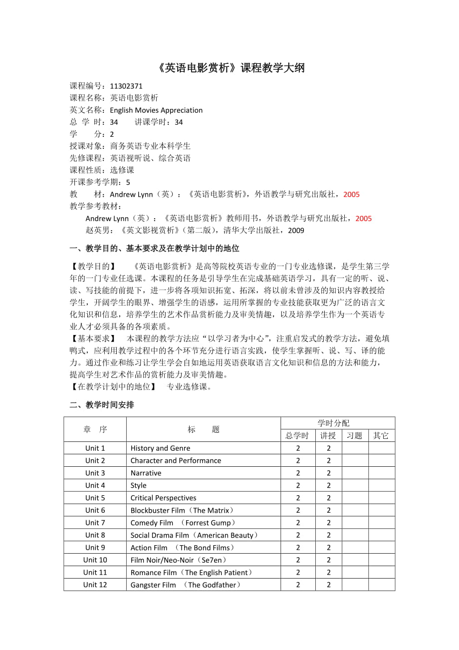 《英語電影賞析》課程教學大綱_第1頁