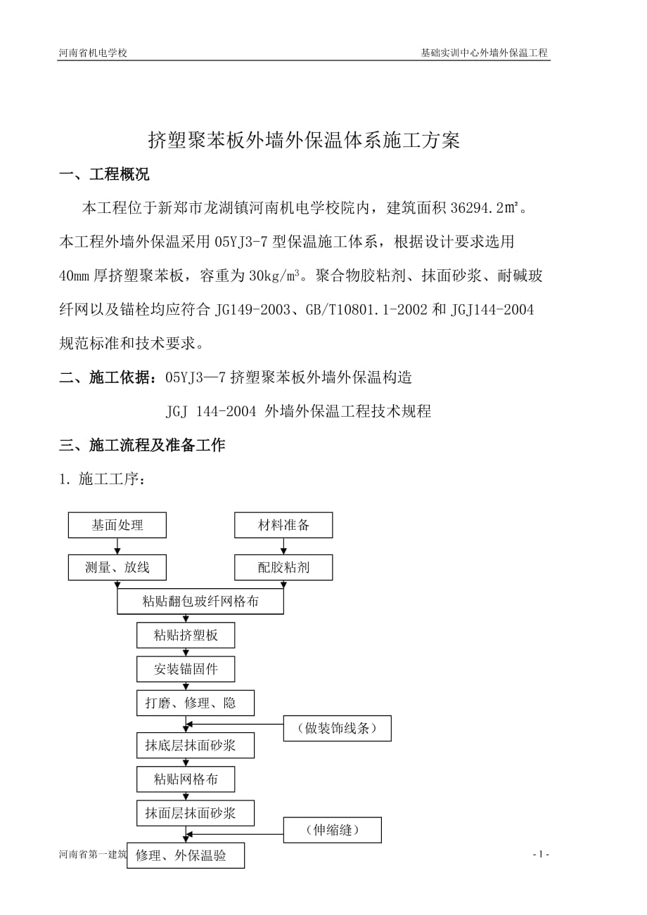 擠塑聚苯板外墻外保溫體系施工方案_第1頁