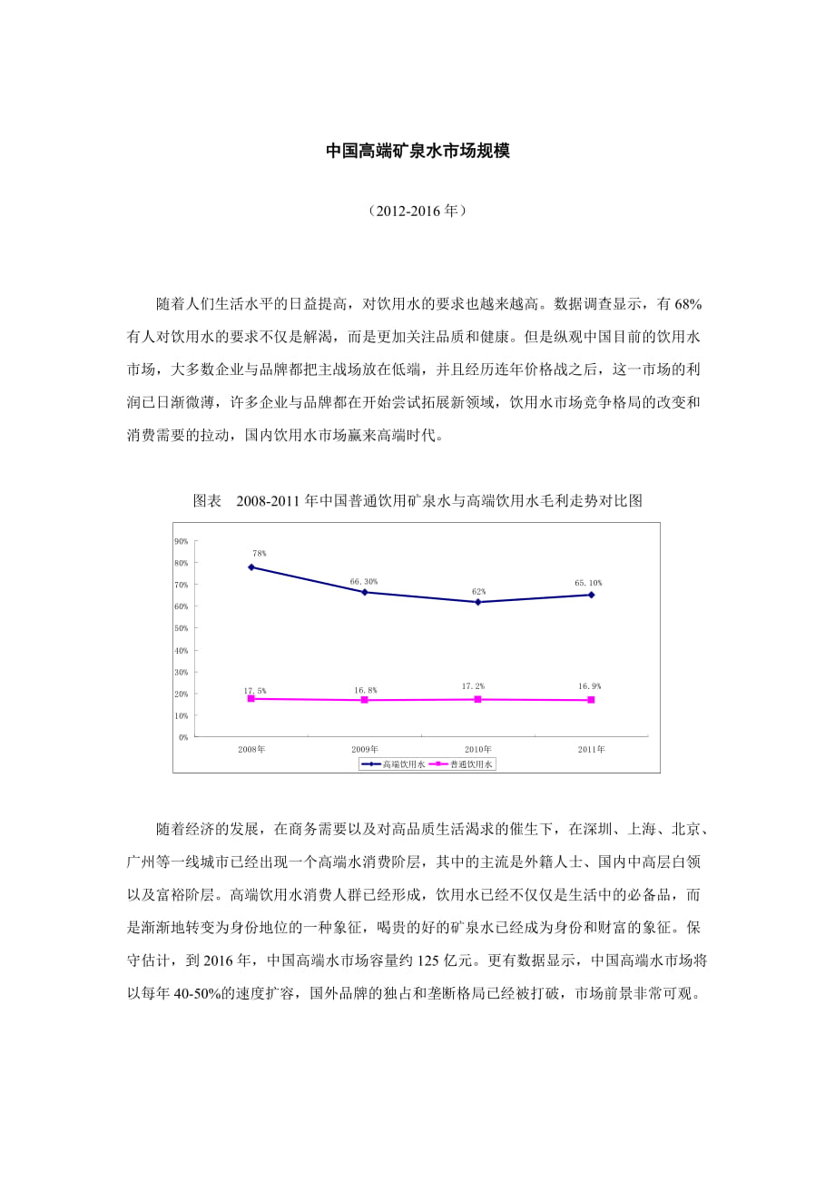 中国高端矿泉水市场规模_第1页