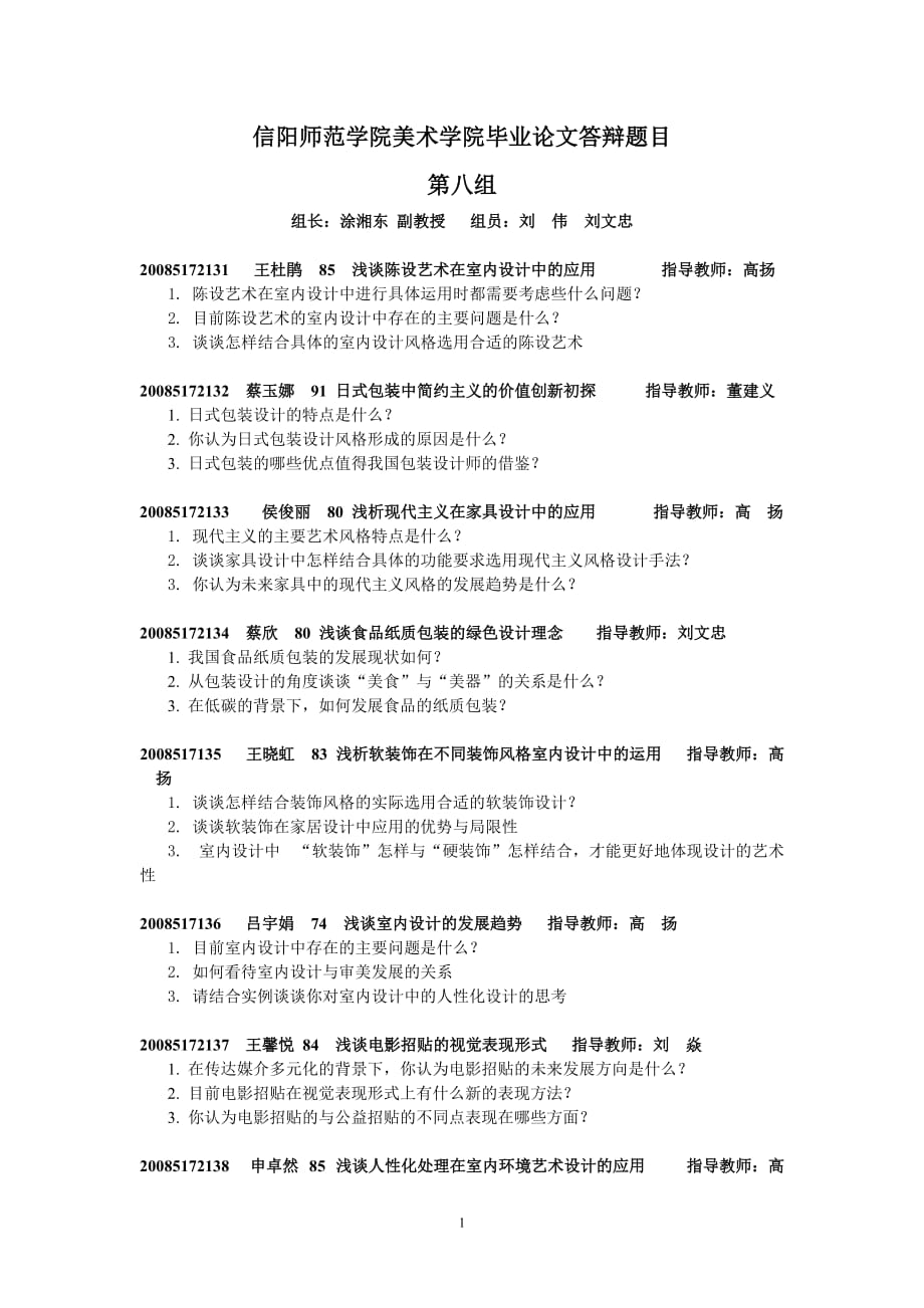 第八組畢業(yè)論文答辯題目論文答辯成績評審意見_第1頁