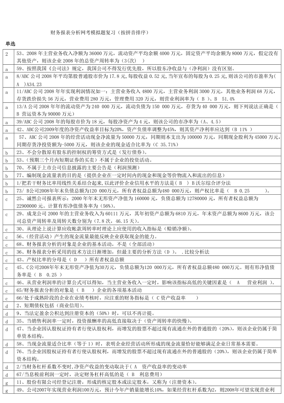 電大財務(wù)報表分析排序題庫小抄【微縮打印版】_第1頁