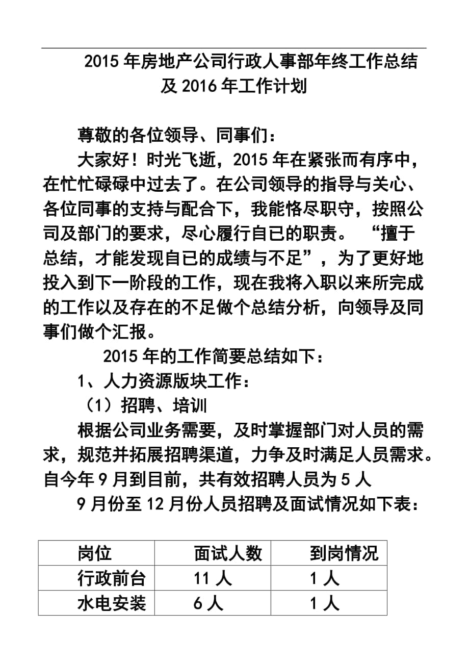 房地产公司行政人事部年终工作总结及工作计划1_第1页