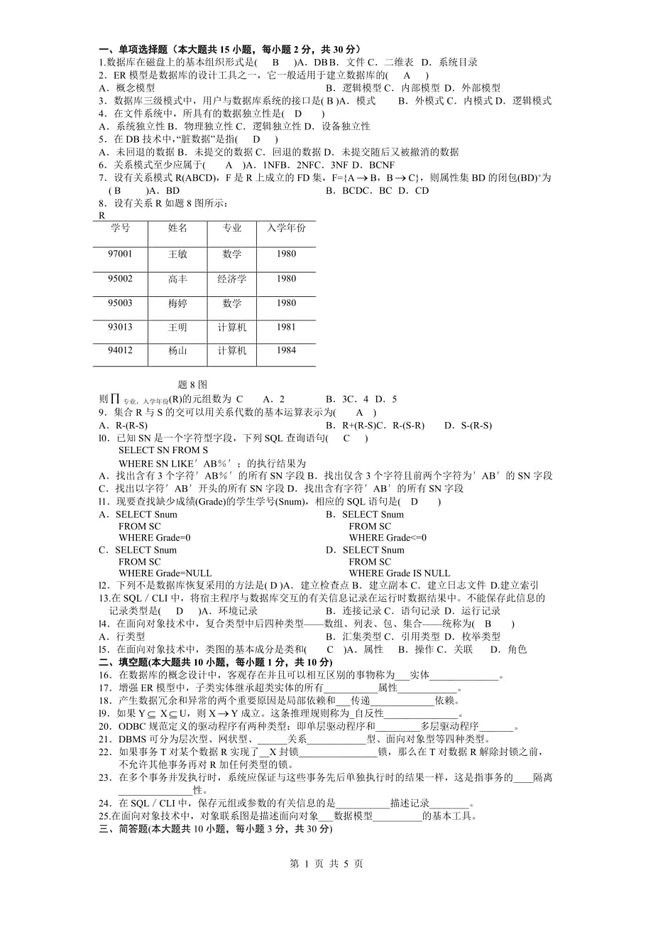 《數(shù)據(jù)庫(kù)系統(tǒng)原理》2試題及參考答案new_第1頁(yè)