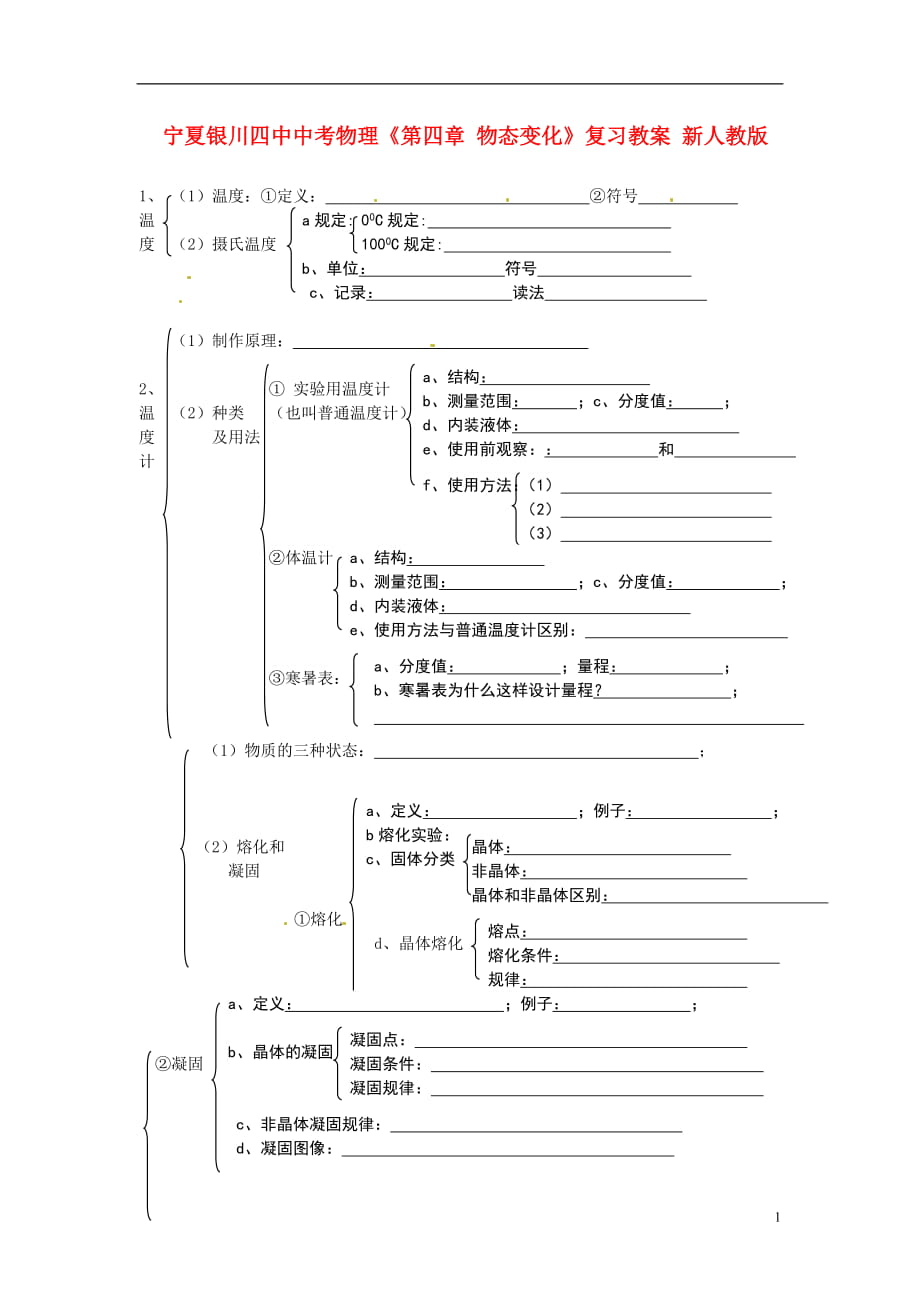 中考物理《第四章 物態(tài)變化》復習教案 新人教版_第1頁