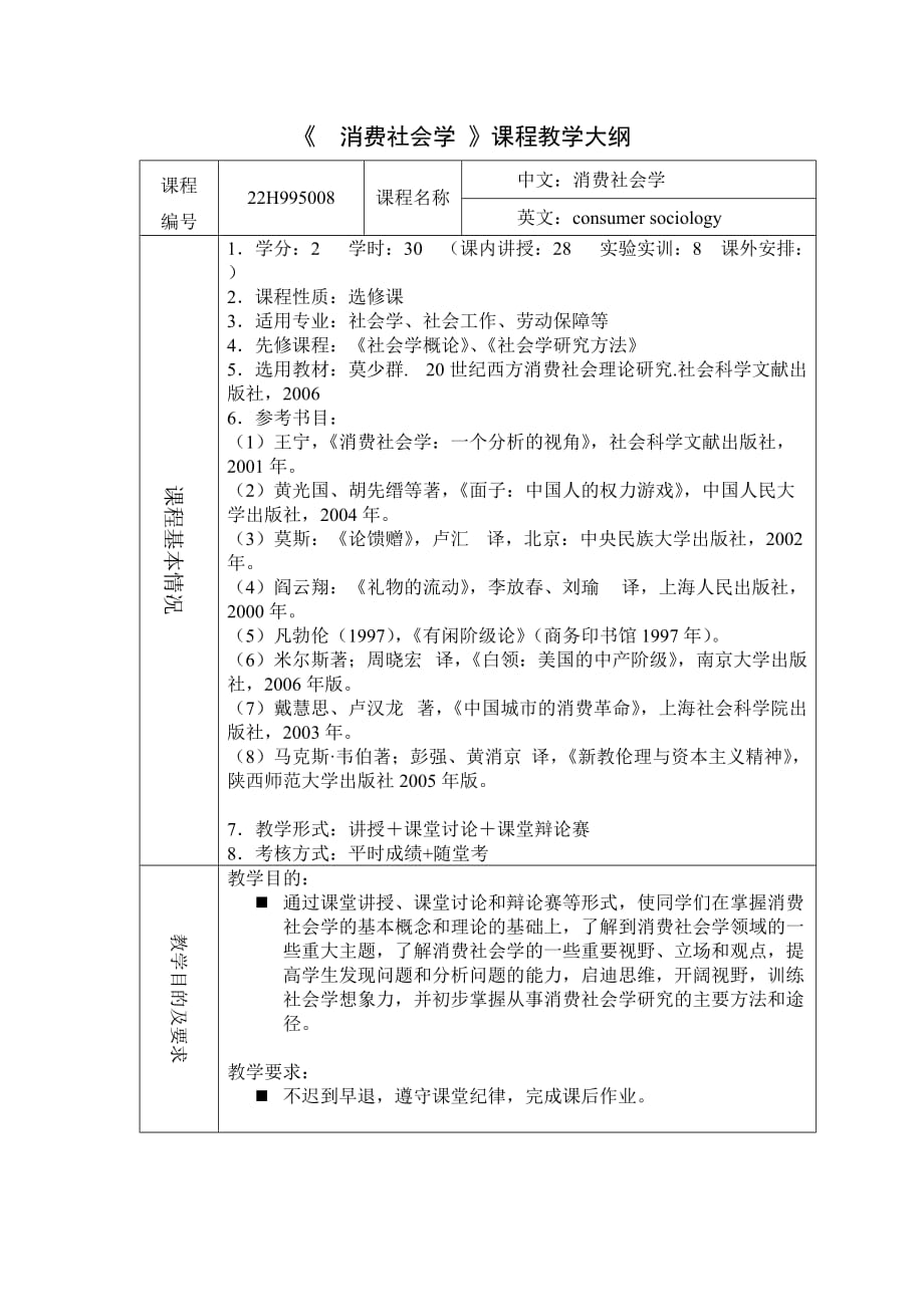 493《 消費(fèi)社會(huì)學(xué) 》課程教學(xué)大綱_第1頁