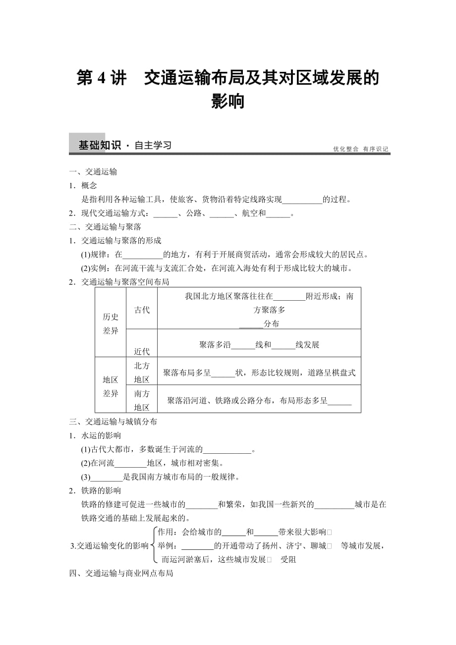 高考地理復(fù)習(xí) 必修2第三章第4講　交通運(yùn)輸布局及其對(duì)區(qū)域發(fā)展的影響_第1頁(yè)