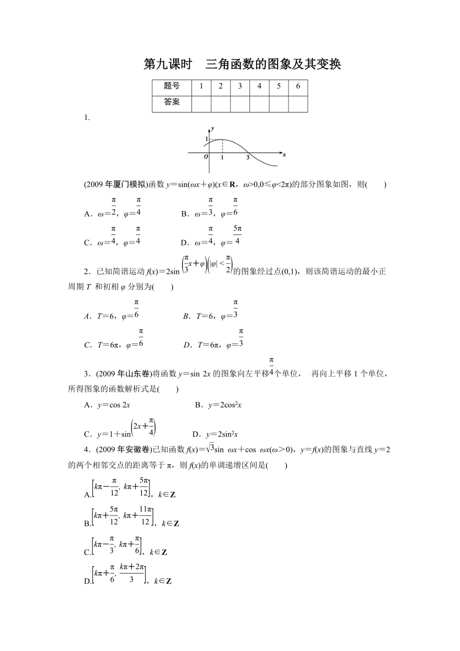 文科数学总复习——三角函数的图象及其变换_第1页