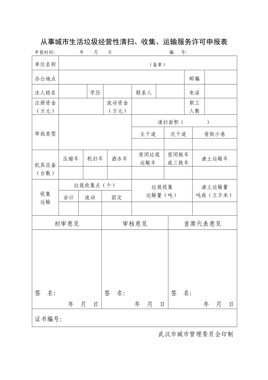 从事城市生活垃圾经营性清扫、收集、运输服务许可申报表_第1页