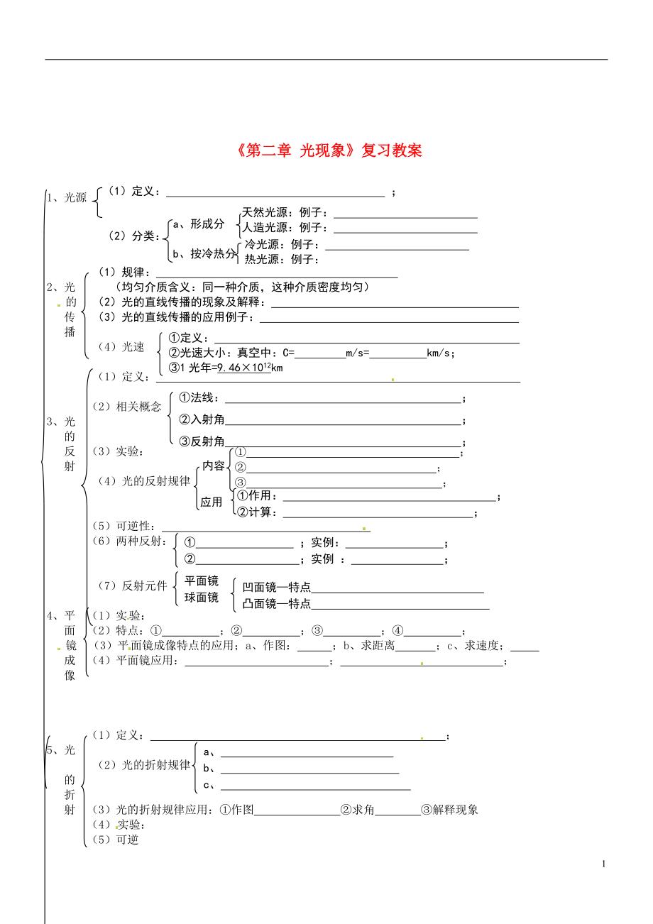 中考物理《第二章 光現(xiàn)象》復(fù)習(xí)教案 新人教版_第1頁(yè)