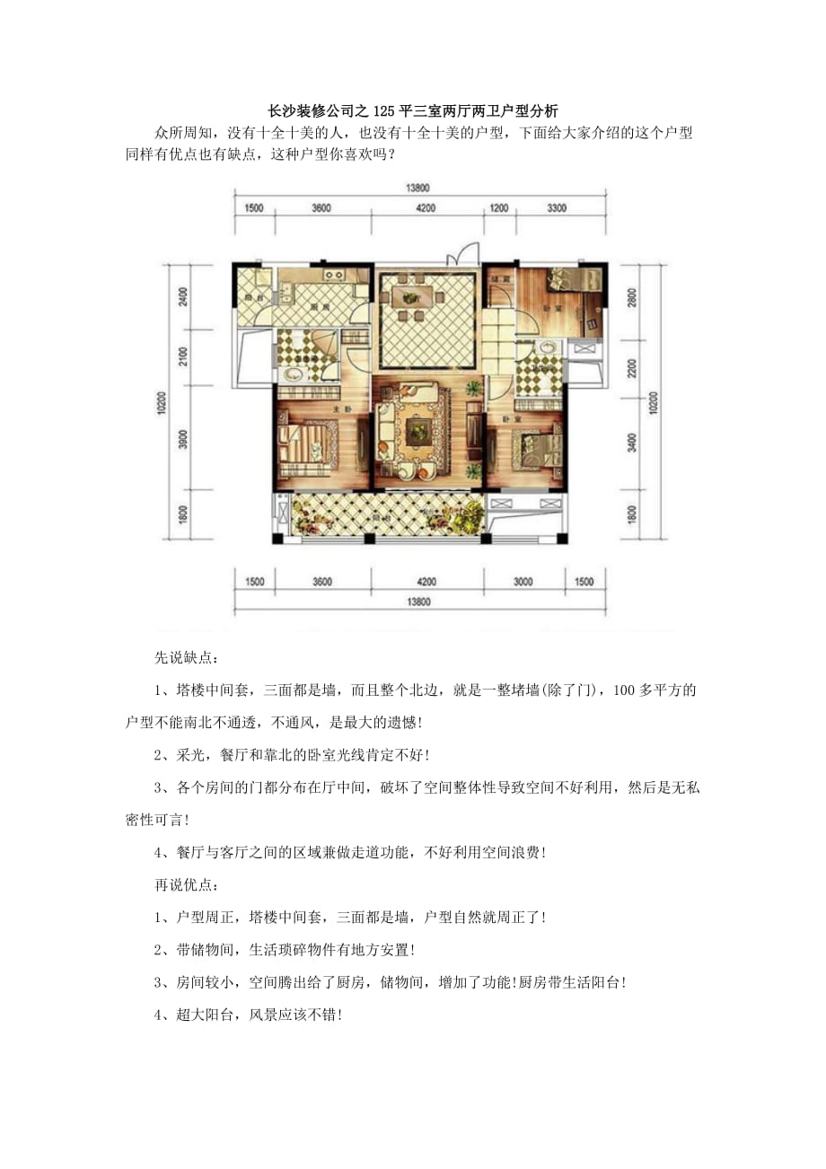 长沙装修公司之125平三室两厅两卫户型分析_第1页