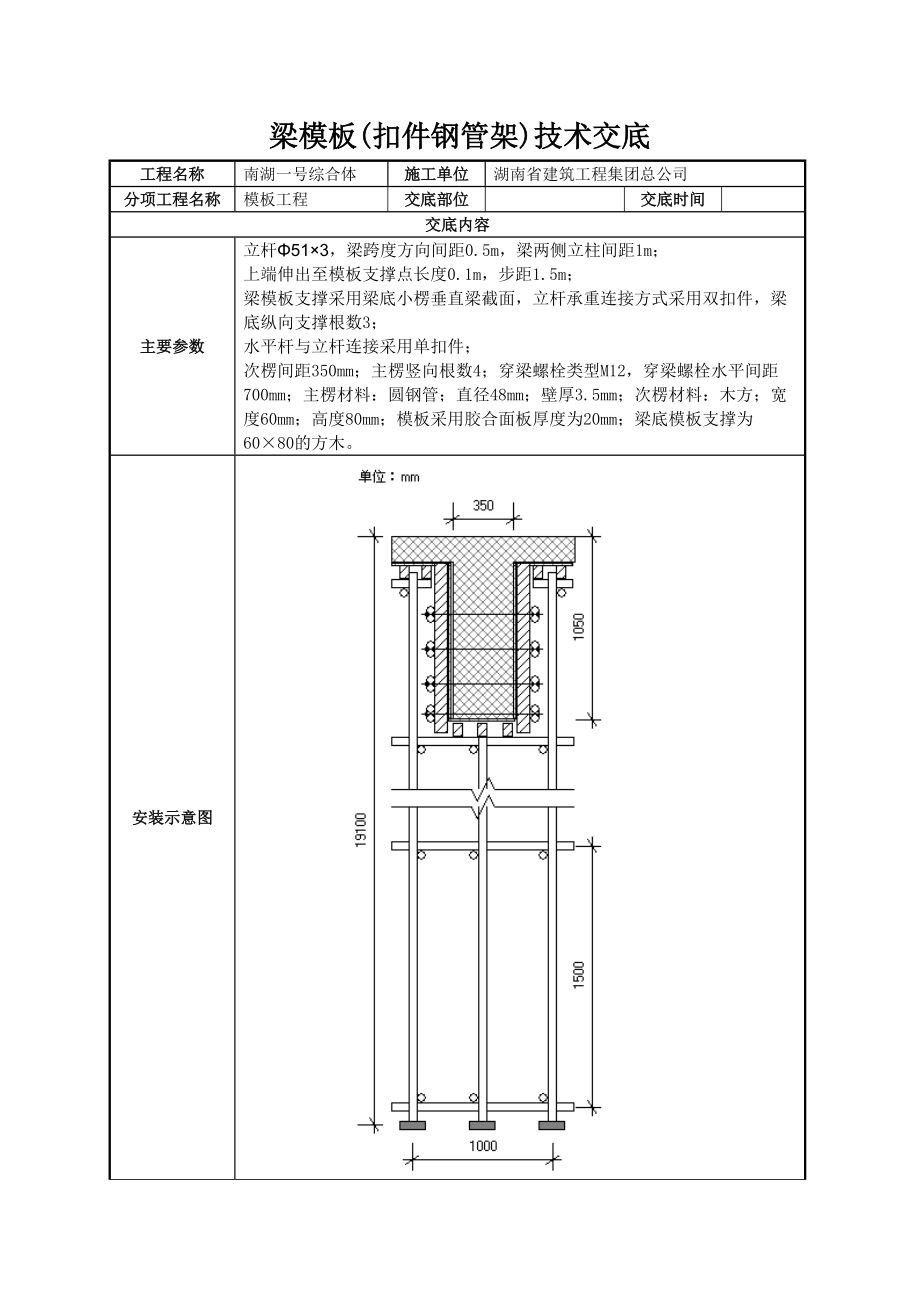 综合体工程梁模板(扣件钢管架)技术交底_第1页