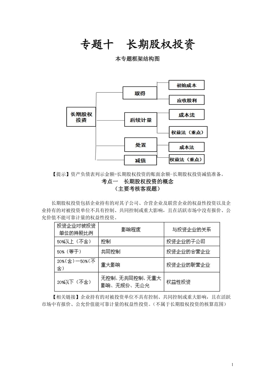 初級(jí)第一章 長(zhǎng)期股權(quán)投資 講義_第1頁(yè)