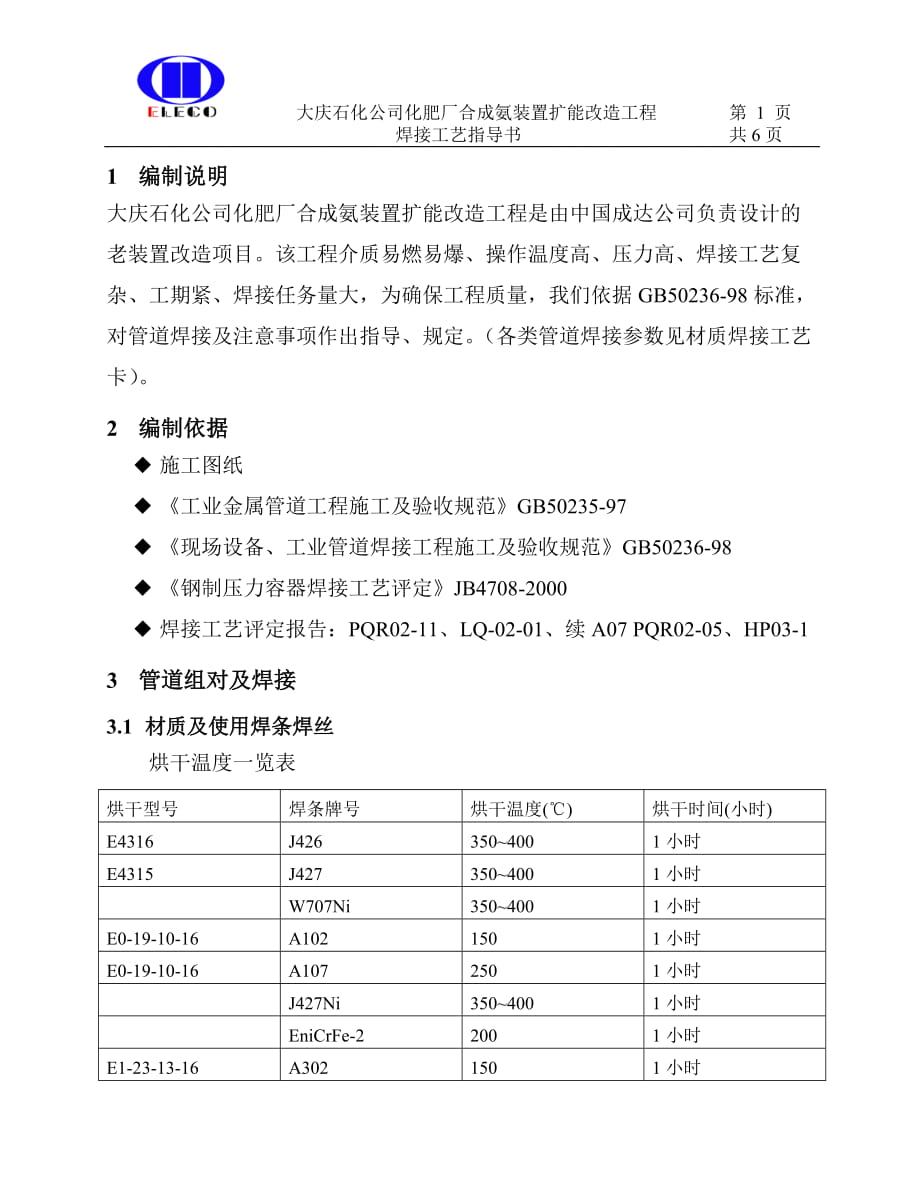 焊接工艺指导书合成氨_第1页