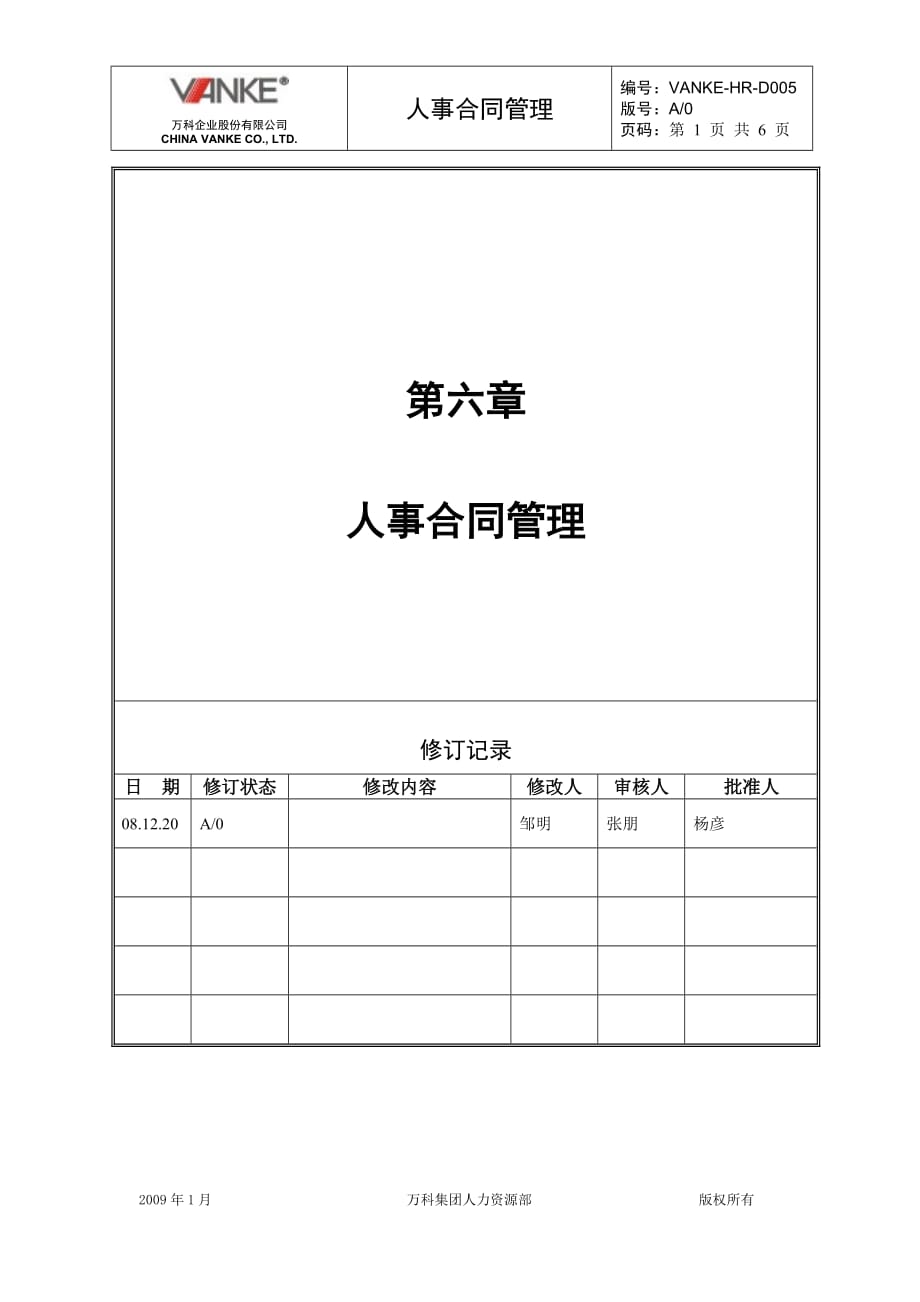 人事合同管理 万科地产HR手册_第1页