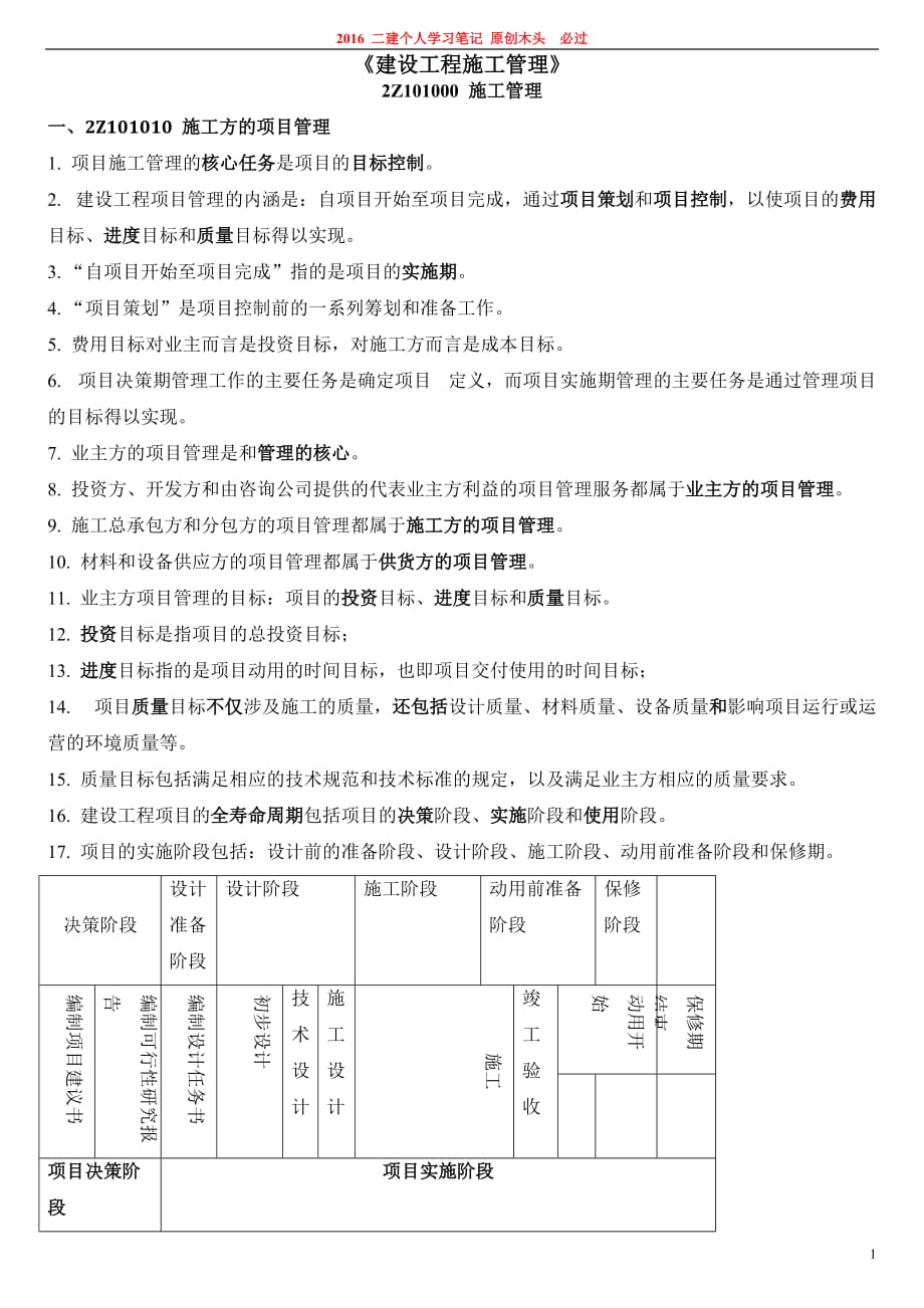 二級建造師 建設(shè)工程施工管理 個(gè)人學(xué)習(xí)筆記分享 木頭原創(chuàng)二建必過_第1頁