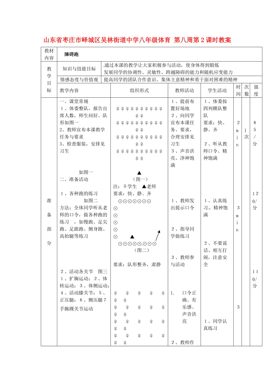 八年級(jí)體育 第八周第2課時(shí)教案_第1頁(yè)