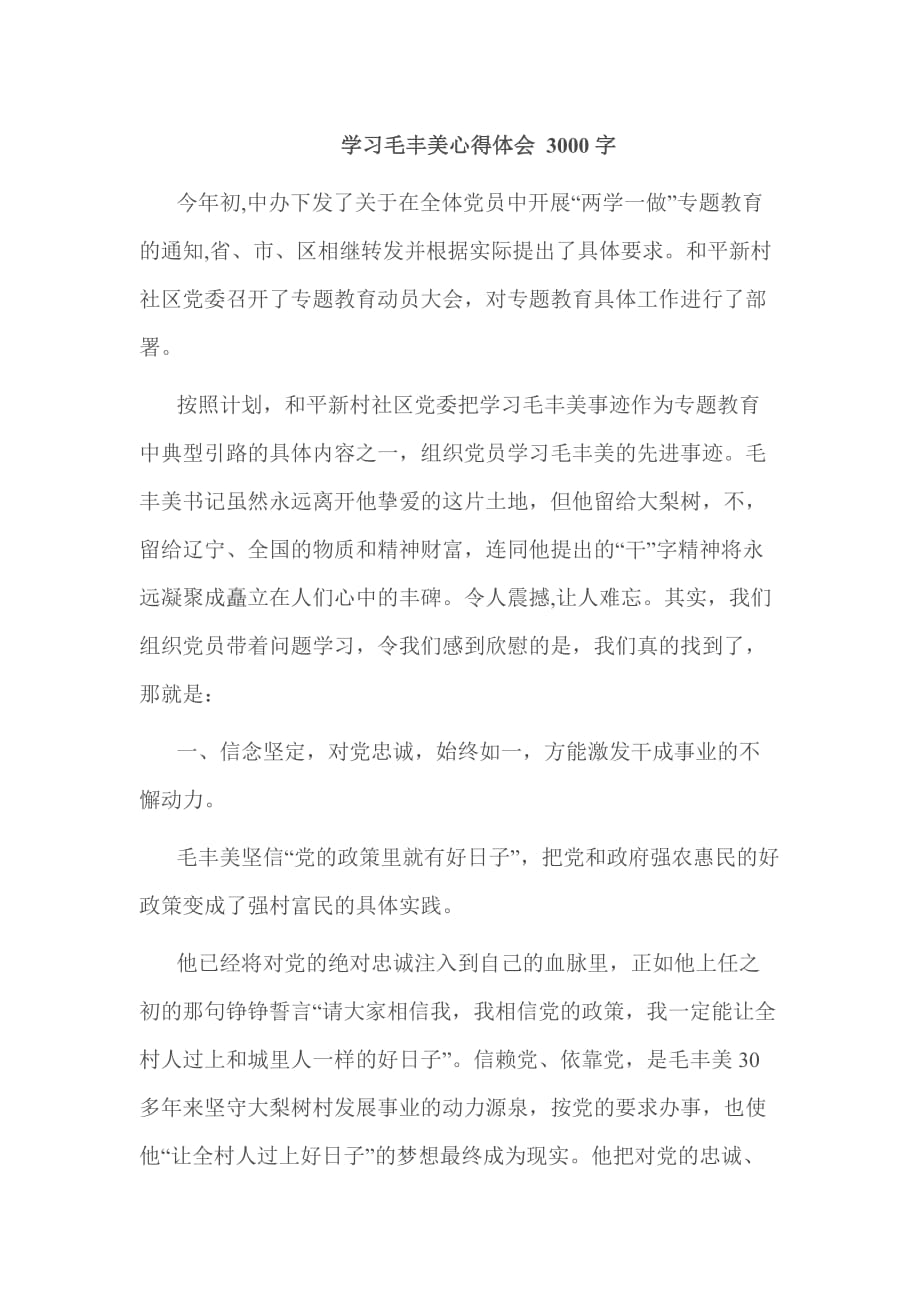 学习毛丰美心得体会 3000字_第1页