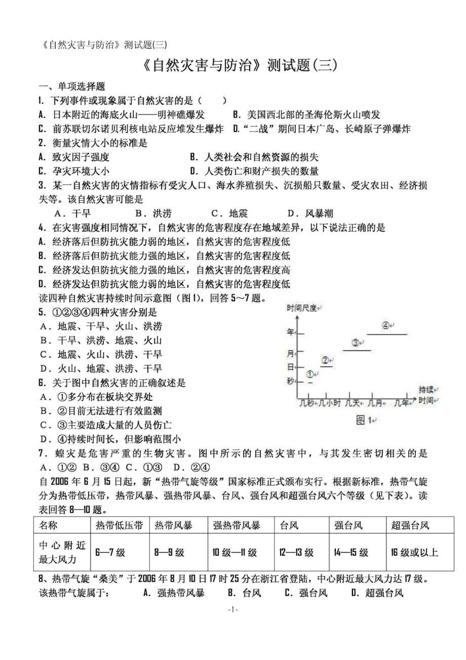 高中地理 選修五《自然災(zāi)害與防治》測試題(三)_第1頁