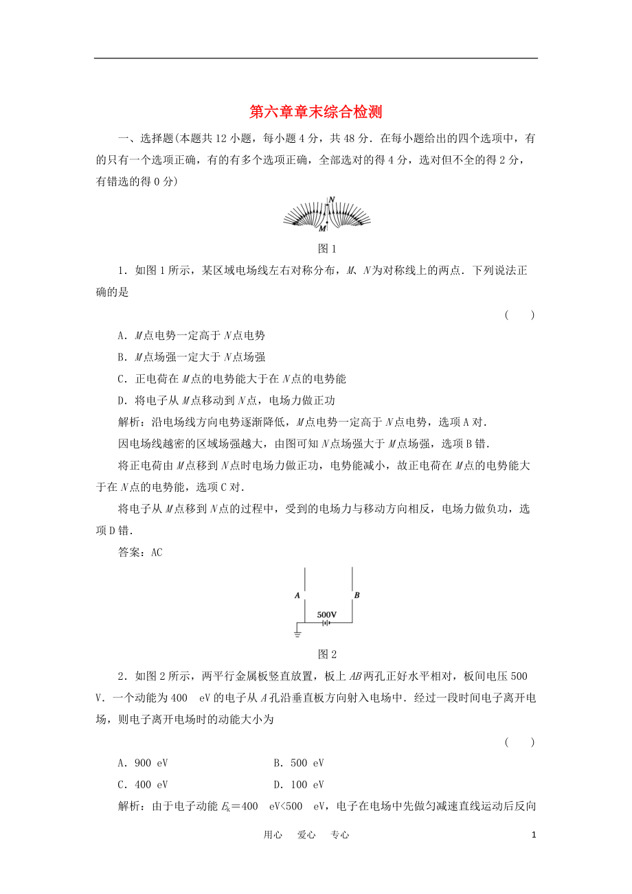 2012高考物理單元卷 第6章靜電場 章末綜合檢測_第1頁