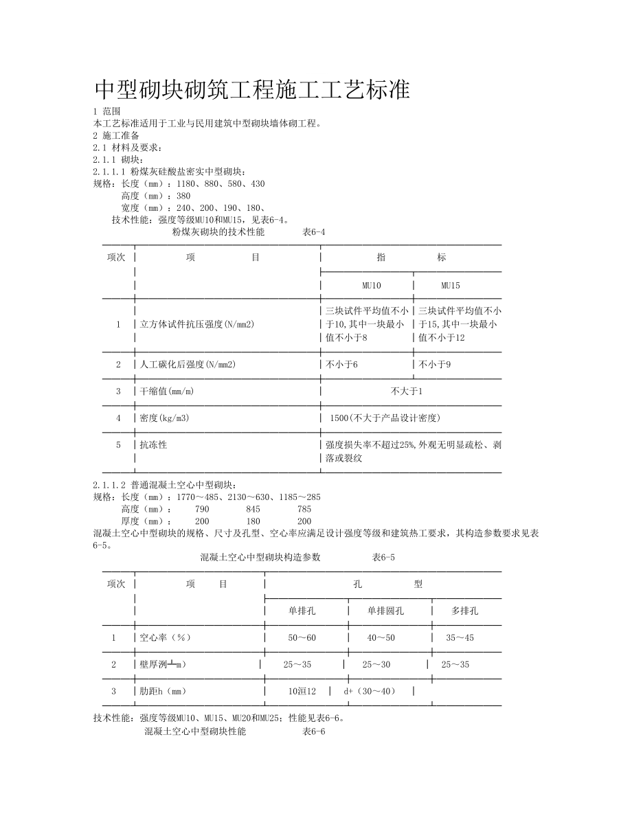 中型砌块墙体砌筑施工工艺标准_第1页