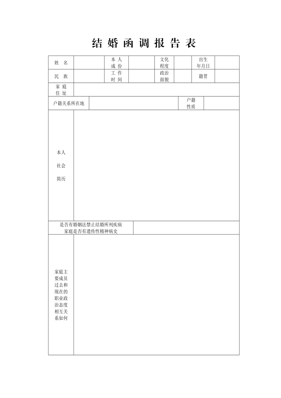 最新的军人结婚函调表模板