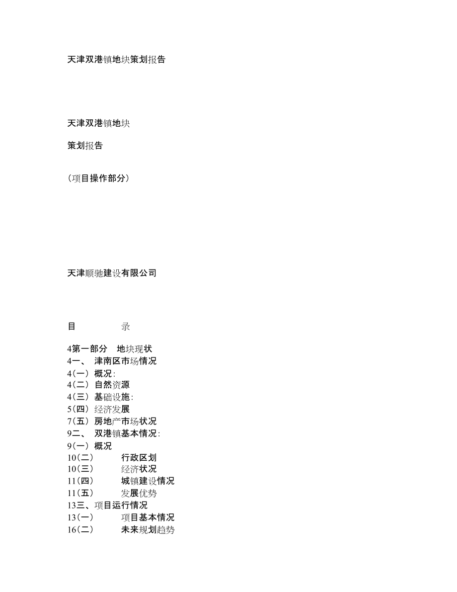 天津双港镇地块策划报告(项目操作部分)_第1页